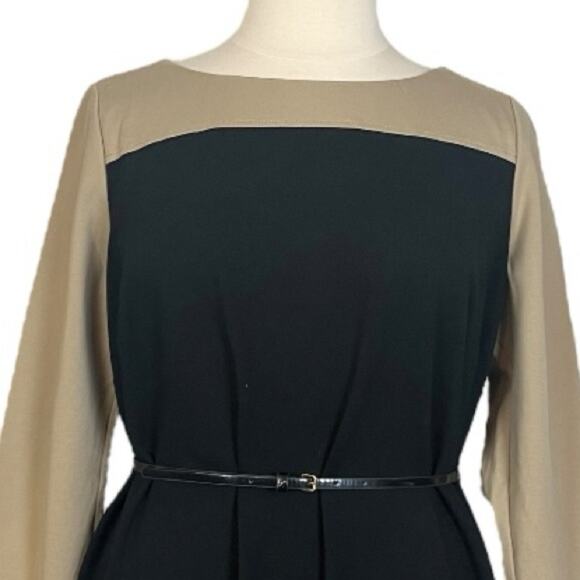 Talbots New Shift Dress Midi Ponte Knit Tan Black Colorblock Women’s Size 18W - Picture 6 of 11